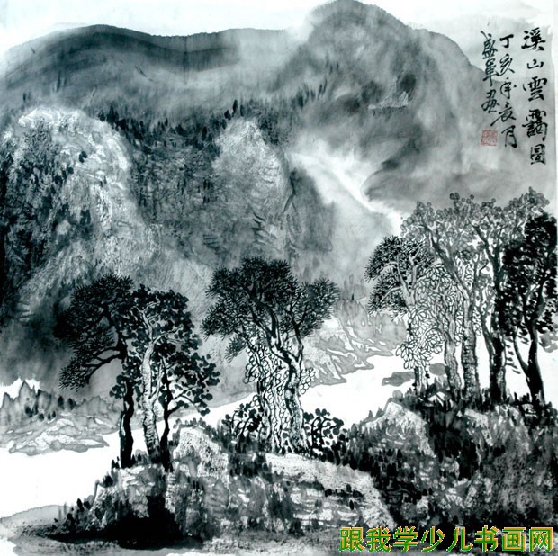 中国画笔墨风味浓厚的山水图
