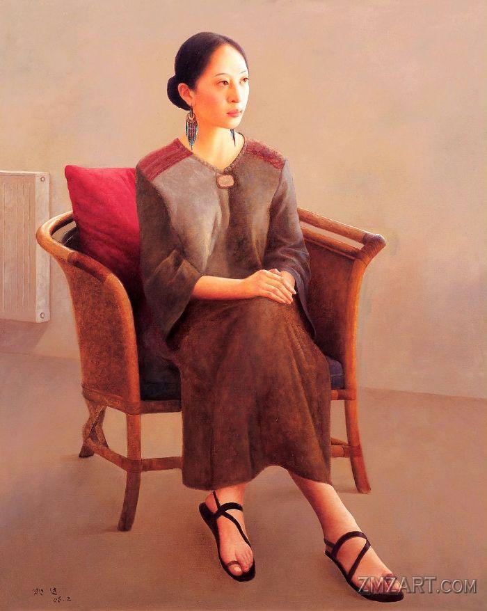 姚远写实人物油画《坐在藤椅上的女孩》.jpg