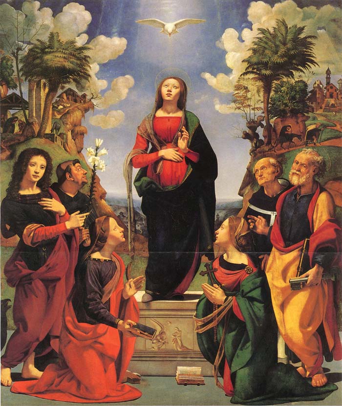 希腊古神话油画作品《基督投胎和诸圣人》