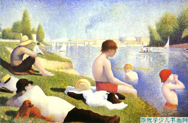 法国后印象派大师修拉绘画作品欣赏《安涅尔浴场》