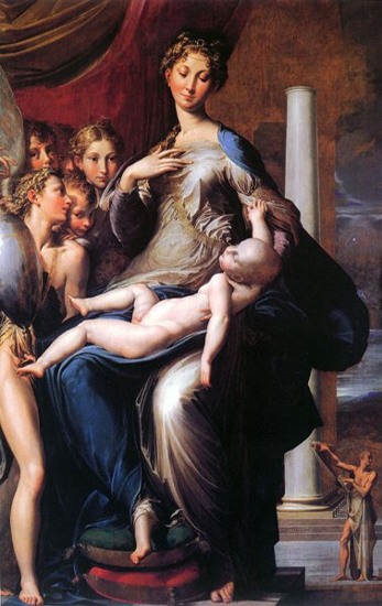 西方油画帕尔米贾尼诺：《长颈圣母》