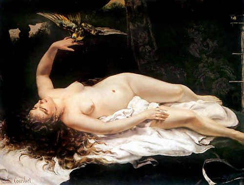 西方油画居・库尔贝：《女人与鹦鹉》