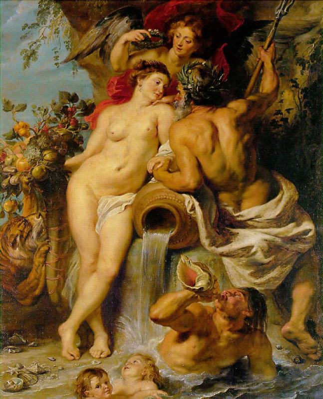 西方油画神话：海神与谷物女神/鲁本斯