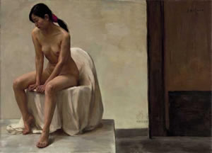 女人体油画全裸坐姿妇女（图）