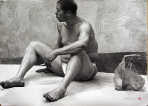 男人体素描坐姿（图）