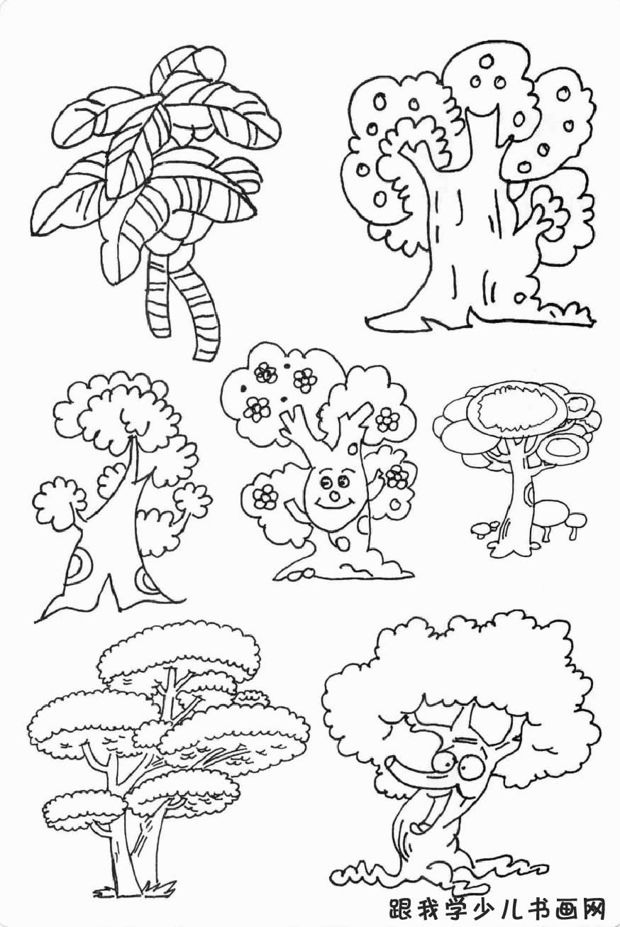 简笔画素材花草树木:多种卡通树木[图片]