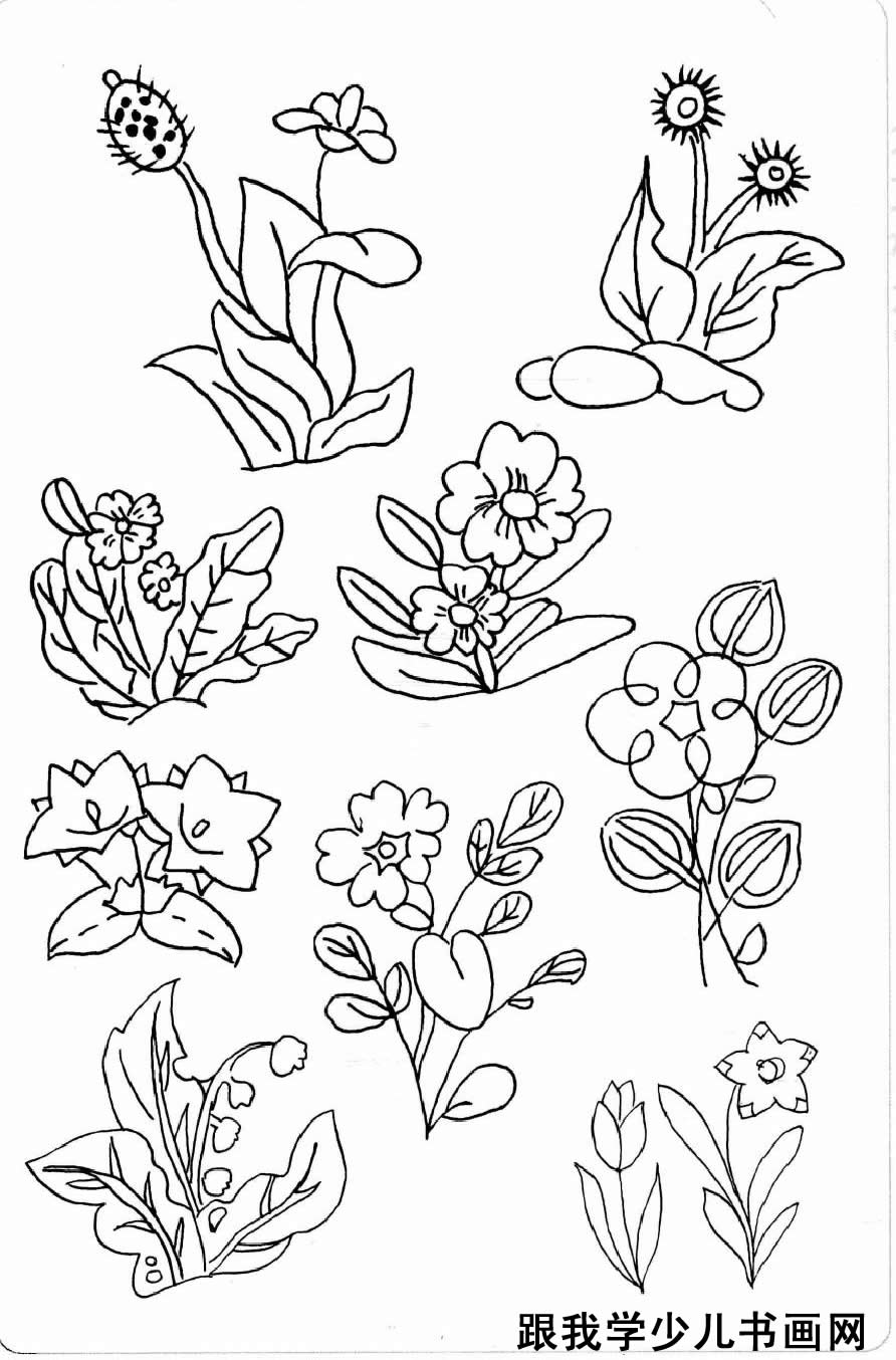 简笔画素材花草:小花、花卉、绿草、花丛1[图