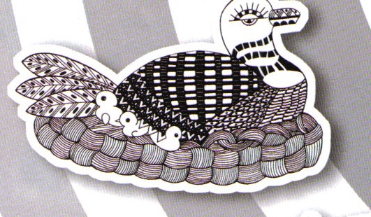 黑白线描装饰画鸟和鱼图片