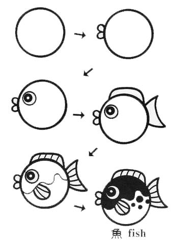 儿童和幼儿简笔画鱼的画法步骤