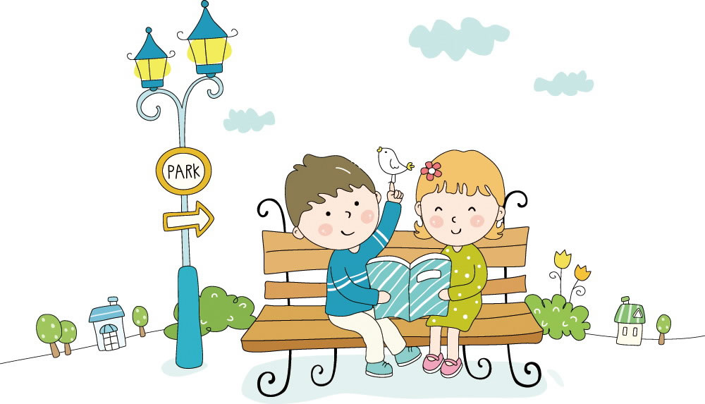 梦幻童年插画（简笔画）/公园长椅上看书的小朋友.JPG