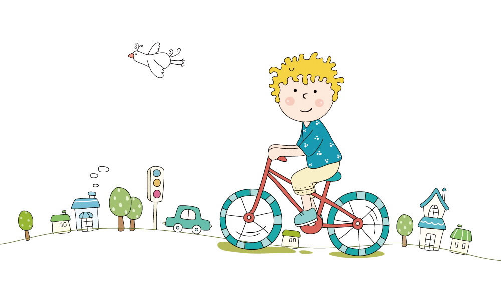 梦幻童年插画（简笔画）/大街上骑单车的少年.JPG