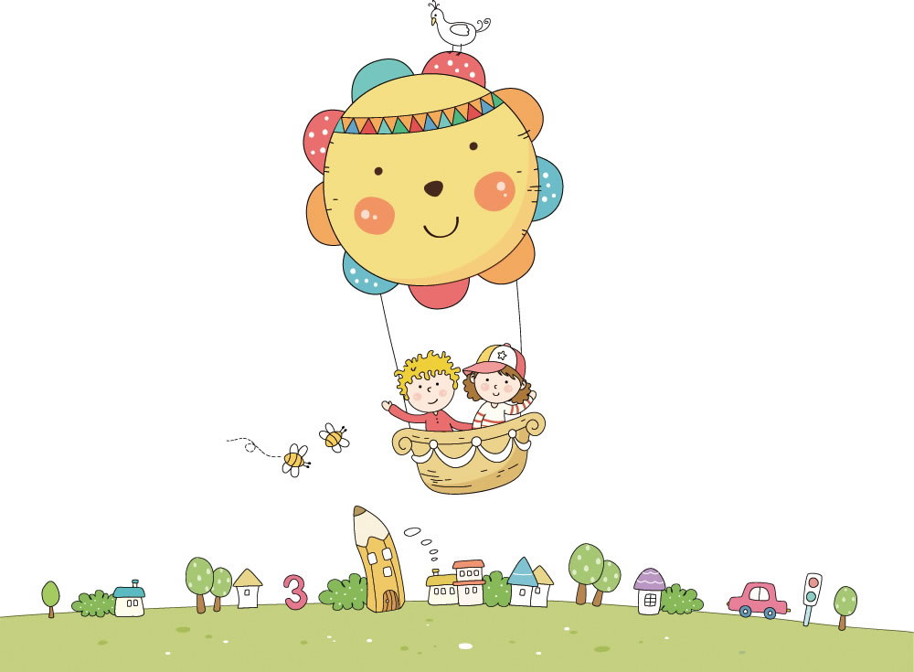 梦幻童年插画（简笔画）/坐在热气球上的小朋友.JPG